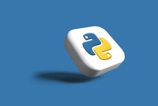 un cube blanc sur fond bleu, contenant le logo du langage de programmation Python